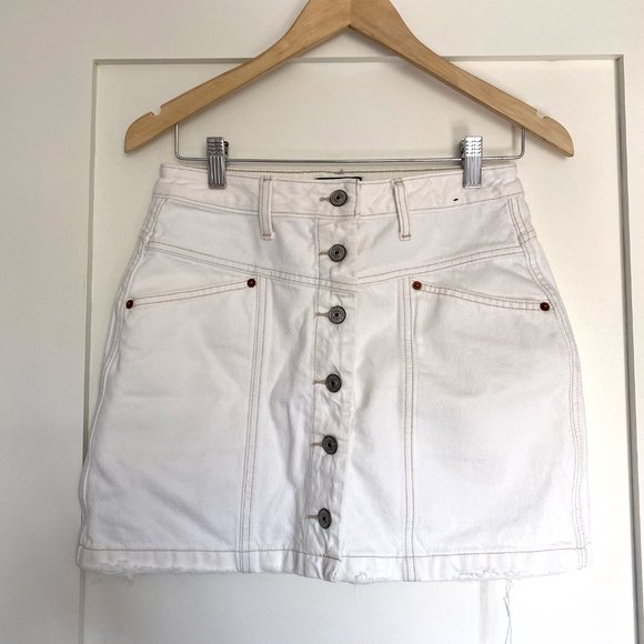 Abercrombie & Fitch White Denim Skirt Button Up - Size 27 - Picture 2 of 4
